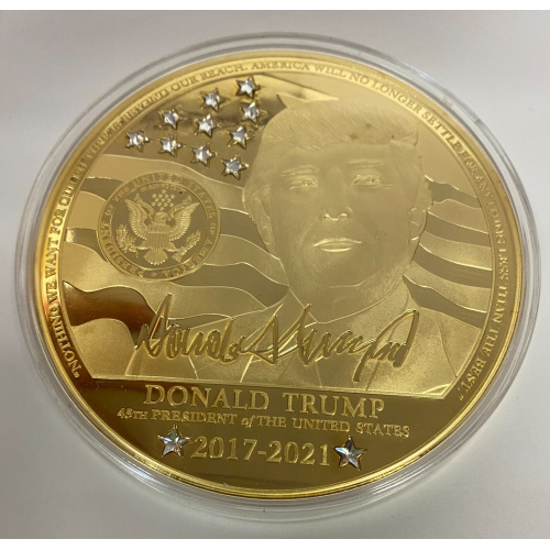 TRUMP-45th US PRES- JUMBO 100mm/ (4 inch) w/ SWAROVSKI CRYSTALS and w/COA TRUMP-45th US PRES- JUMBO 100mm/ (4 inch) w/ SWAROVSKI CRYSTALS and w/COA