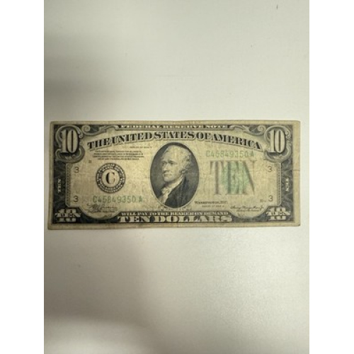 1934A $10 Federal Reserve Note Philadelphia (C) U.S. Ten Dollar Bill 1934A $10 Federal Reserve Note Philadelphia (C) U.S. Ten Dollar Bill