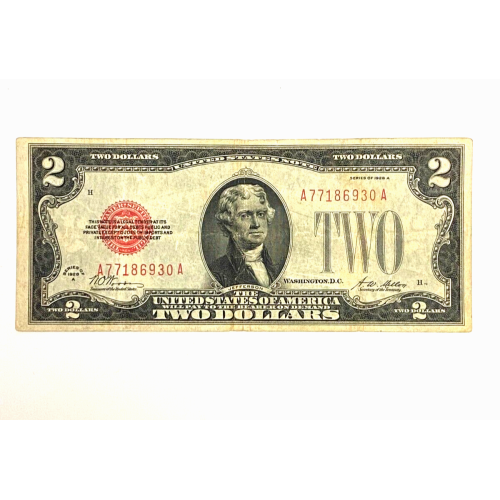 1928-A Red Seal $2 Dollar Bill UNITED STATES NOTE A77186930 A 1928-A Red Seal $2 Dollar Bill UNITED STATES NOTE A77186930 A
