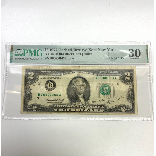 Fr 1935-B (BA Block) $2 1976 FRN New York PMG 30 B60000003A Fr 1935-B (BA Block) $2 1976 FRN New York PMG 30 B60000003A