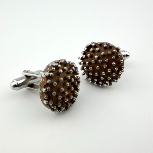 Brutalist Style Silver Tone Cufflinks Brown Pin Heads Bed Nails Dante Vintage Brutalist Style Silver Tone Cufflinks Brown Pin Heads Bed Nails Dante Vintage