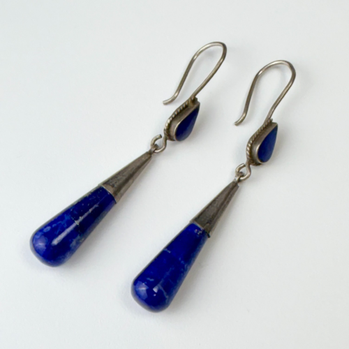 Sterling Silver Lapis Lazuli Bead Vintage Dangle Pierced Earrings Sterling Silver Lapis Lazuli Bead Vintage Dangle Pierced Earrings