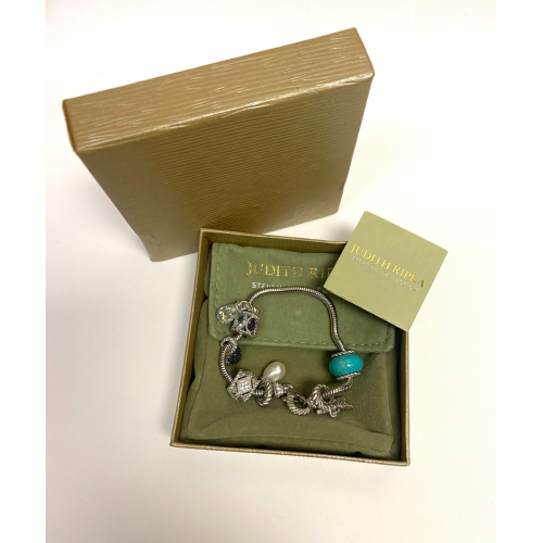 Judith Ripka Silver 925 CZ Charms Bracelet Size 7.5” Long, 7 pieces, Pouch, Box Judith Ripka Silver 925 CZ Charms Bracelet Size 7.5” Long, 7 pieces, Pouch, Box