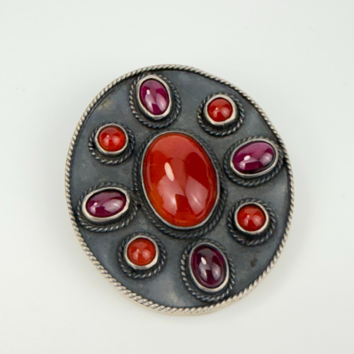 Vintage Rare Mexico 925 Silver Red Agat and Pink Tourmaline Pendant Brooch Vintage Rare Mexico 925 Silver Red Agat and Pink Tourmaline Pendant Brooch