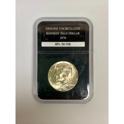1970 Uncirculated Kennedy Half Dollar Coin- 40% Silver- PCS Stamps & Coins Case 1970 Uncirculated Kennedy Half Dollar Coin- 40% Silver- PCS Stamps & Coins Case