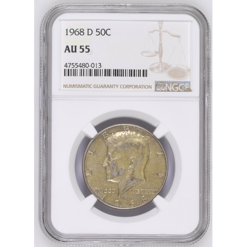 1968 D NGC AU 55 HALF DOLLAR SILVER KENNEDY DOLLAR 1968 D NGC AU 55 HALF DOLLAR SILVER KENNEDY DOLLAR