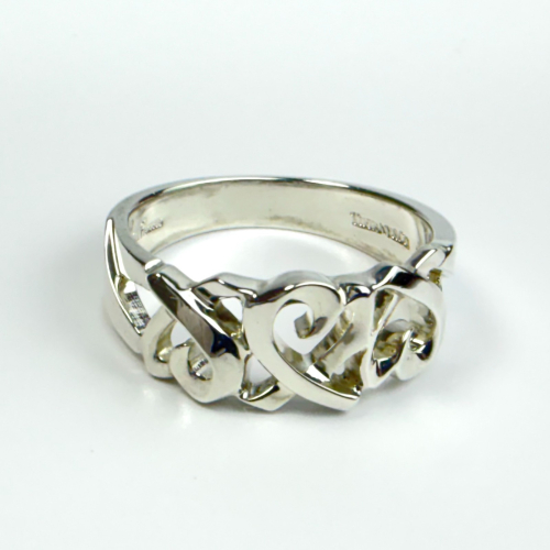 TIFFANY & CO PALOMA PICASSO TRIPLE LOVING HEARTS STERLING SILVER RING 9 TIFFANY & CO PALOMA PICASSO TRIPLE LOVING HEARTS STERLING SILVER RING 9
