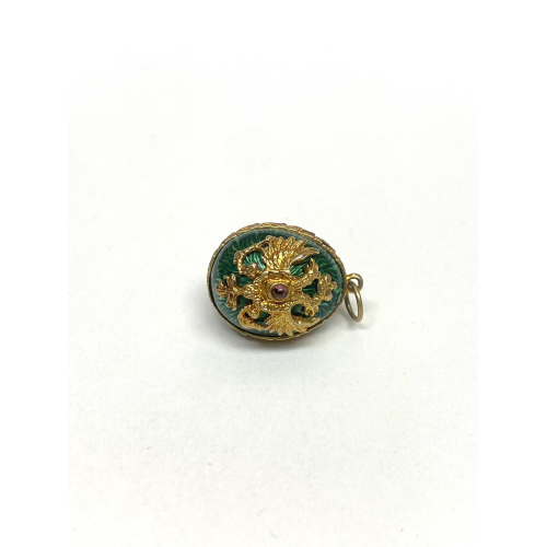 Antique Sterling Silver Enamel Egg shape green with gold designs Antique Sterling Silver Enamel Egg shape green with gold designs