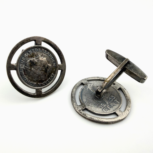 Cuff links with 1955 Netherlands One (1) Cent "Juliana" Coins Cuff links with 1955 Netherlands One (1) Cent "Juliana" Coins