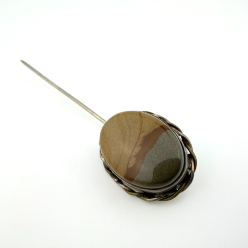 Vintage Handmade Sterling Silver Natural Oval Brown Agate Pin Vintage Handmade Sterling Silver Natural Oval Brown Agate Pin