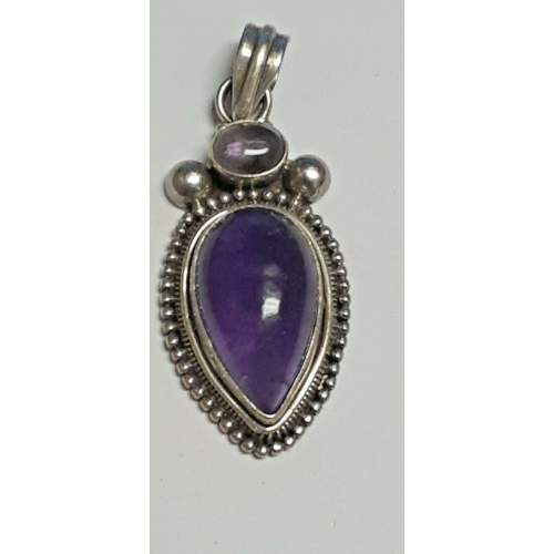 Antique Sterling Silver 925 OVAL SHAPED CENTERED With Amethyst Gemstone PENDANT Antique Sterling Silver 925 OVAL SHAPED CENTERED With Amethyst Gemstone PENDANT