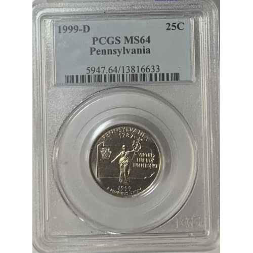 1999 D Pennsylvania Statehood Quarter PCGS MS 64 1999 D Pennsylvania Statehood Quarter PCGS MS 64