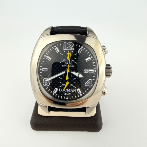 Locman Titanio 1970 Titanium Chronograph Watch 46mm Case Black Cordura Strap Locman Titanio 1970 Titanium Chronograph Watch 46mm Case Black Cordura Strap