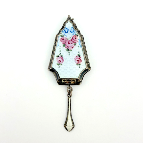Antique Art Deco Sterling Silver Guilloche Enamel Locket - Pink Roses Antique Art Deco Sterling Silver Guilloche Enamel Locket - Pink Roses