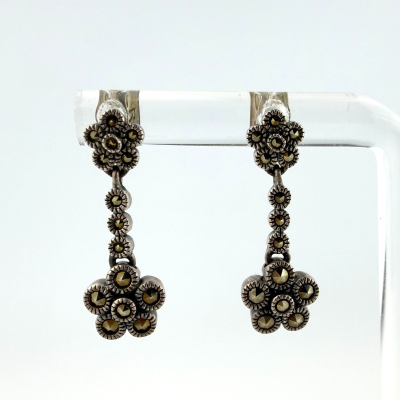 Art Deco Judith Jack Sterling Silver Marcasite Floral Dangle Stud Earrings Art Deco Judith Jack Sterling Silver Marcasite Floral Dangle Stud Earrings