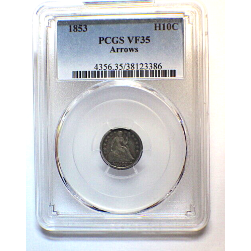 1853 PCGS VF 35 10c SEATED LIBERTY HALF DIMES 1853 PCGS VF 35 10c SEATED LIBERTY HALF DIMES