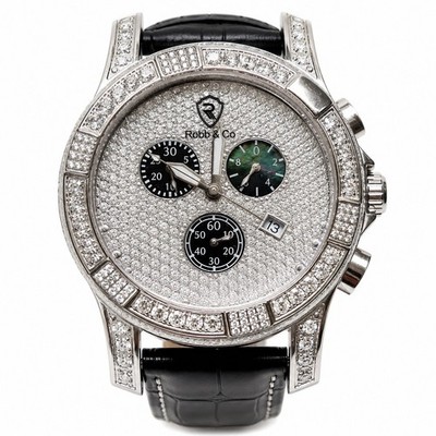 Robb & Co Swiss Chronograph 5.5 CT Genuine Diamond Sapphire Crystal Watch Robb & Co Swiss Chronograph 5.5 CT Genuine Diamond Sapphire Crystal Watch