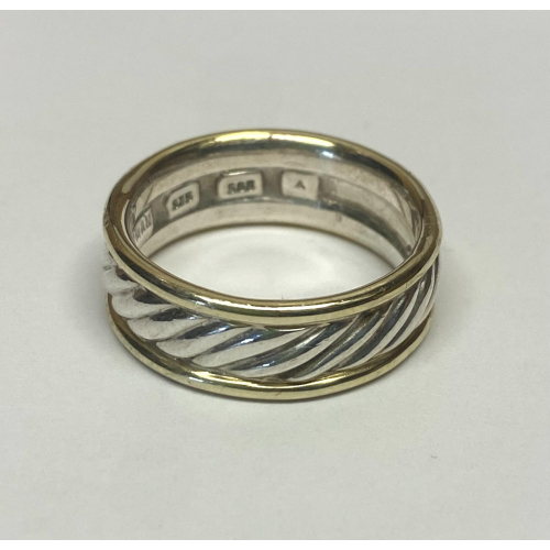 David Yurman Cable Ring, Sterling Silver with 14kt Yellow Sides, 8.5mm Size - 11 David Yurman Cable Ring, Sterling Silver with 14kt Yellow Sides, 8.5mm Size - 11
