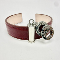 BVLGARI Doppio Tondo Red Leather Bracelet Silver Logo Rings Made in Italy BVLGARI Doppio Tondo Red Leather Bracelet Silver Logo Rings Made in Italy