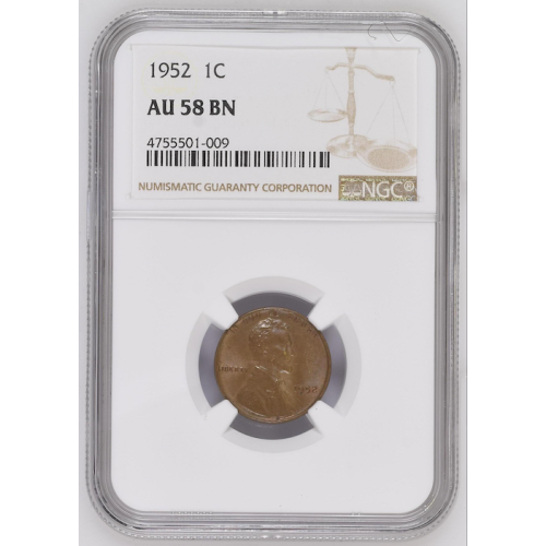 NGC 1952 1C AU 58 BN T, LINCOLN WHEAT 1C NGC 1952 1C AU 58 BN T, LINCOLN WHEAT 1C