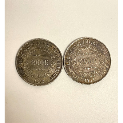 1852 Brazil 2000 Reis silver coins, 2 pcs 1852 Brazil 2000 Reis silver coins, 2 pcs