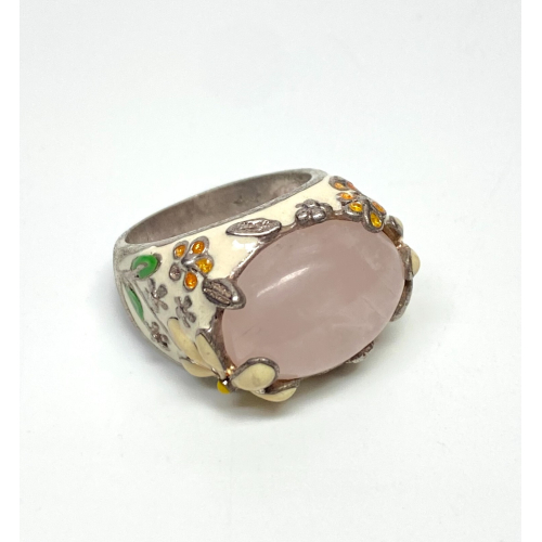 Beautiful David Sigal Sterling Silver 925 Rose Quartz Enamel Ring Size 7 Beautiful David Sigal Sterling Silver 925 Rose Quartz Enamel Ring Size 7