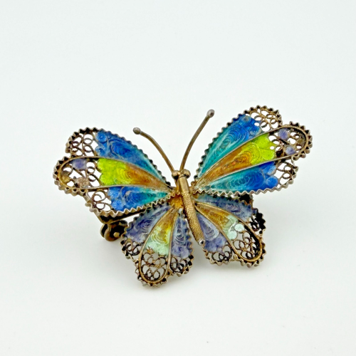 Vintage Butterfly Brooch Pin Chinese Export 800 Silver Filigree Plique-a-jour Vintage Butterfly Brooch Pin Chinese Export 800 Silver Filigree Plique-a-jour