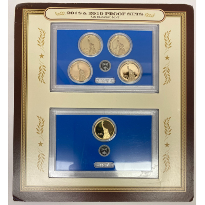 2018 & 2019 Proof Set San Francisco Mint 5 coins, 4 coins 2019 and 1 coin 2018 2018 & 2019 Proof Set San Francisco Mint 5 coins, 4 coins 2019 and 1 coin 2018