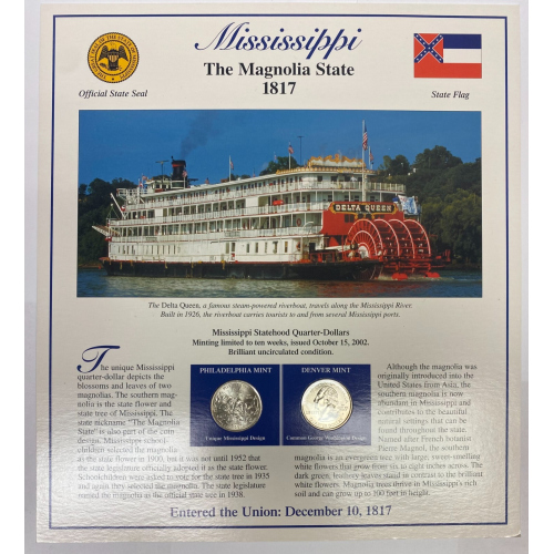 2002 P & D QUARTER COINS MISSISSIPPI STATEHOOD & STAMPS COLLECTION 2002 P & D QUARTER COINS MISSISSIPPI STATEHOOD & STAMPS COLLECTION