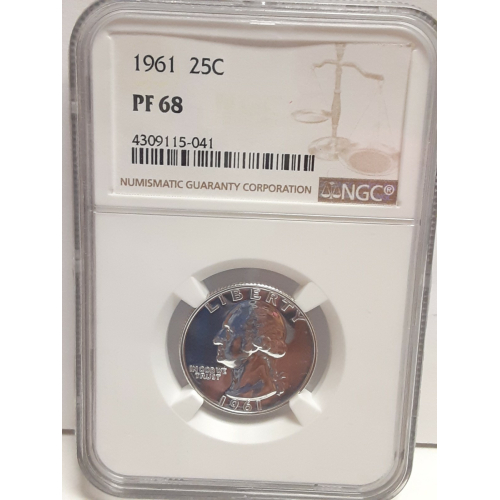 NGC 1961 George Washington 25c PF 68 Mint Coin NGC 1961 George Washington 25c PF 68 Mint Coin