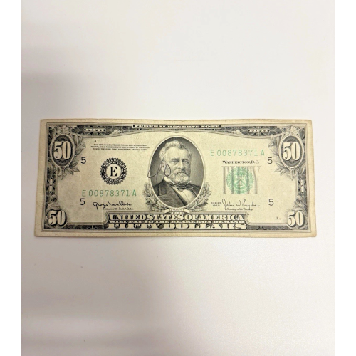 1950 $50 Federal Reserve Note Old U.S. Currency Fifty Dollar Bill 1950 $50 Federal Reserve Note Old U.S. Currency Fifty Dollar Bill