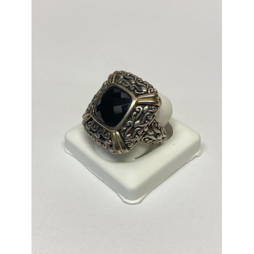 Sterling Silver 925 and 750 Gold Ring with Black Onyx Size 6.5 Sterling Silver 925 and 750 Gold Ring with Black Onyx Size 6.5