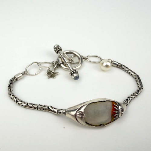 Vintage Bali Sterling Mother-of-Pearl Sun & Moon Hand-Painted Enamel Bracelet Vintage Bali Sterling Mother-of-Pearl Sun & Moon Hand-Painted Enamel Bracelet