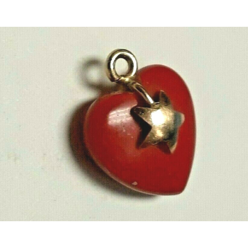 14 K Gold Red CORAL HEART CHARM 14 K Gold Red CORAL HEART CHARM