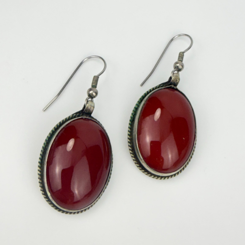 Vintage Old Custom Jewelry Natural Agate Oval Gemstone Earrings Boho Vintage Old Custom Jewelry Natural Agate Oval Gemstone Earrings Boho