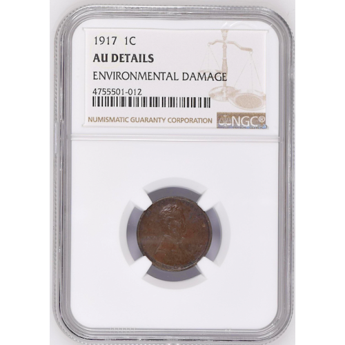 NGC 1917 1C LINCOLN CENTS,WHEAT REVERSE AU DETAILS ENVIRONMENTAL DAMAGE NGC 1917 1C LINCOLN CENTS,WHEAT REVERSE AU DETAILS ENVIRONMENTAL DAMAGE