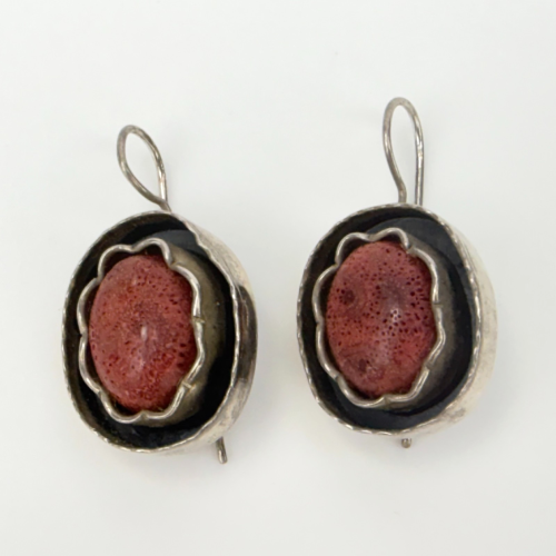 Vintage Israel Red Coral Earrings 925 Sterling Silver Drop Dangle Vintage Israel Red Coral Earrings 925 Sterling Silver Drop Dangle