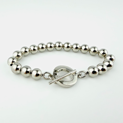 Vintage Italian ALF Sterling Silver 925 Ball Bead Bracelet Toggle Clasp Vintage Italian ALF Sterling Silver 925 Ball Bead Bracelet Toggle Clasp