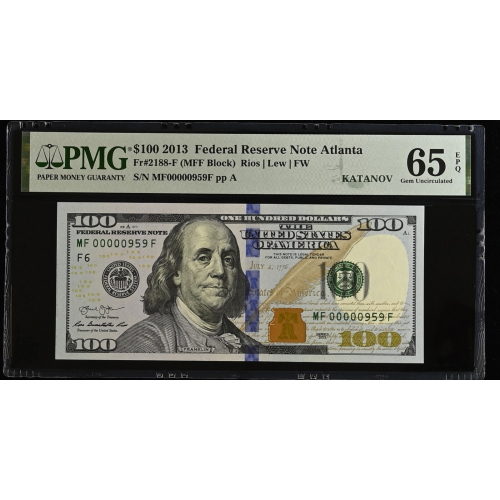PMG FANCY LOW SERIAL NUMBER 100$ BILL 2013 MF00000959F MF00000960F PMG FANCY LOW SERIAL NUMBER 100$ BILL 2013 MF00000959F MF00000960F