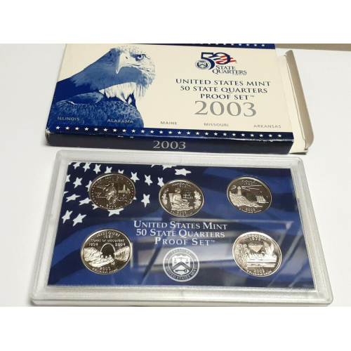 2003 50 STATE QUARTERS PROOF SET 5 COINS IN SET 2003 50 STATE QUARTERS PROOF SET 5 COINS IN SET