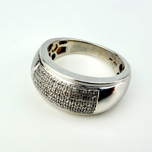 Sterling Silver 925 Pave Diamond Wide Band Ring Mens Size 11.5 Sterling Silver 925 Pave Diamond Wide Band Ring Mens Size 11.5