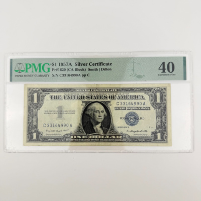 1957A $1 Silver Certificate Fr. 1620 CA Block PMG 40 EPQ Smith/Dillon C33164990A 1957A $1 Silver Certificate Fr. 1620 CA Block PMG 40 EPQ Smith/Dillon C33164990A