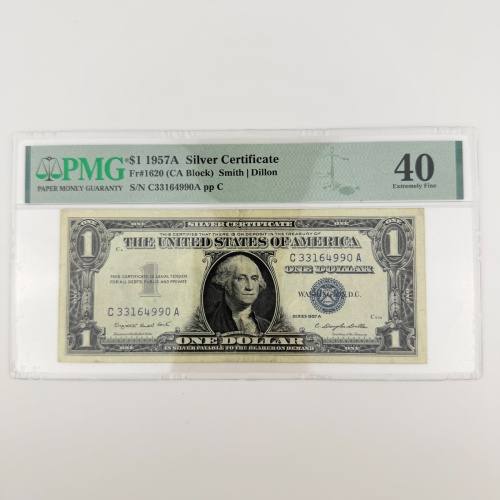 1957A $1 Silver Certificate Fr. 1620 CA Block PMG 40 EPQ Smith/Dillon C33164990A 1957A $1 Silver Certificate Fr. 1620 CA Block PMG 40 EPQ Smith/Dillon C33164990A
