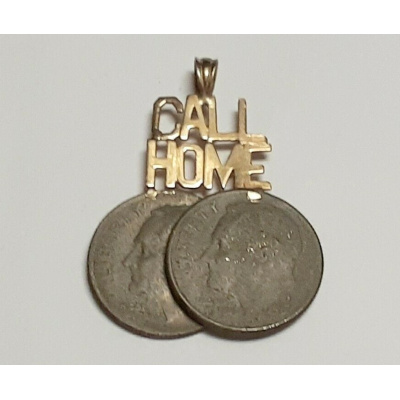 Unqiue 14K Call Home Words ON Two Ten Cents Coins Head Pendent Unqiue 14K Call Home Words ON Two Ten Cents Coins Head Pendent