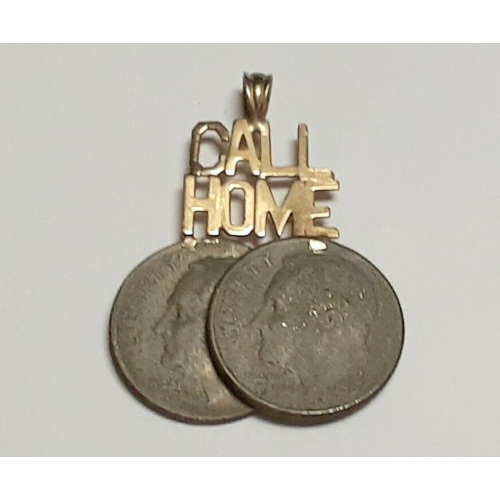 Unqiue 14K Call Home Words ON Two Ten Cents Coins Head Pendent Unqiue 14K Call Home Words ON Two Ten Cents Coins Head Pendent
