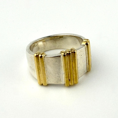Vintage Zolotas 950 Silver 14k Yellow Gold Wide Band Ring Size 6.5 Vintage Zolotas 950 Silver 14k Yellow Gold Wide Band Ring Size 6.5