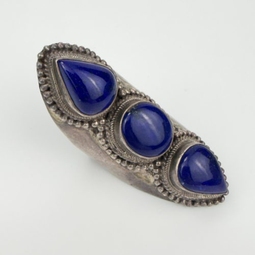 Bohemian Triple Stone Lapis Lazuli Elongated Massive Ring Sterling Silver Sz 10 Bohemian Triple Stone Lapis Lazuli Elongated Massive Ring Sterling Silver Sz 10
