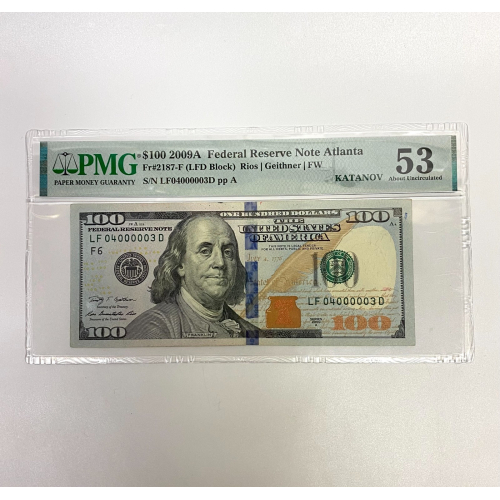 Fr 2187-F (FLD Block) 2009A $100 - PMG 53 LF 04000003 D Fr 2187-F (FLD Block) 2009A $100 - PMG 53 LF 04000003 D