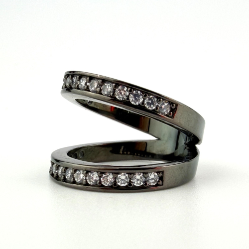 Black Rhodium 925 Silver Cubic Zirconia Half Eternity Band Ring Sz 6 Black Rhodium 925 Silver Cubic Zirconia Half Eternity Band Ring Sz 6