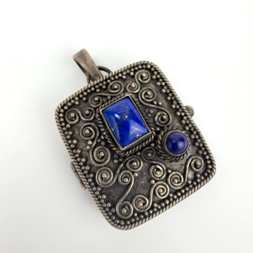 Artisan Sterling Silver Locket Pendant With Lapis Lazuli Artisan Sterling Silver Locket Pendant With Lapis Lazuli